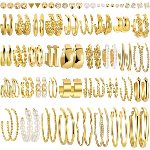 【並行輸入品】ゴールドフープイヤリングセット レディース ファッション チャンキーパールピアス マルチパック ツイストステートメントイヤリングパック