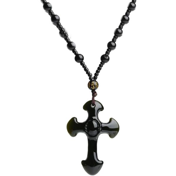 Ailiessy 黒曜石クロスネックレス ブラッククリスタルクロス Ailiessy 黒曜石クロスネックレス ブラッククリスタルクロス