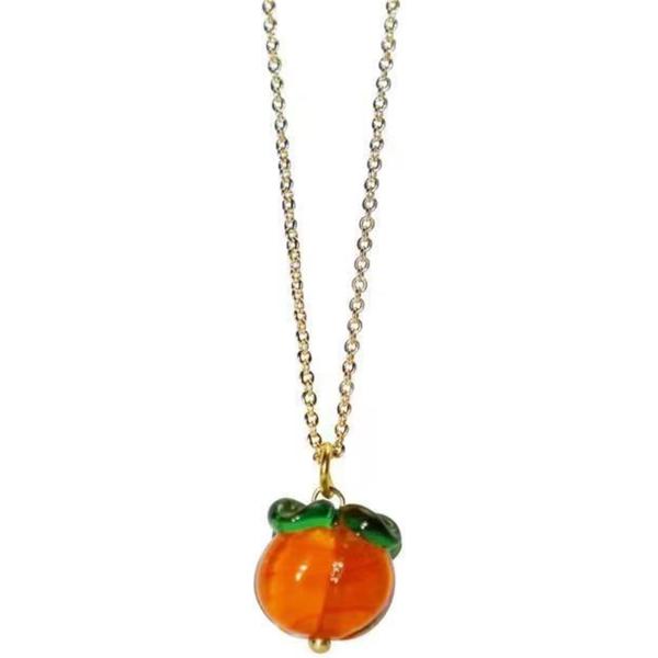 【並行輸入品】Fall Persimmon Fruit Glass Necklace Earrings for Women Girls Gold Pl