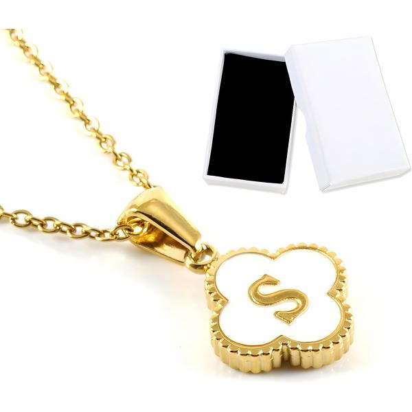【並行輸入品】Only Beth Dainty Four Leaf Clover Initial Necklace for Women Tiny