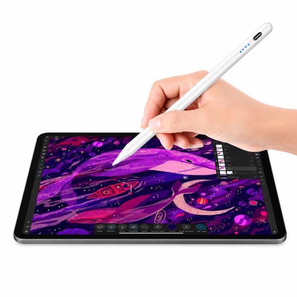 iPad対応 スタイラスペン 充電式 高感度 極細 誤タッチ防止 イラスト メモ用