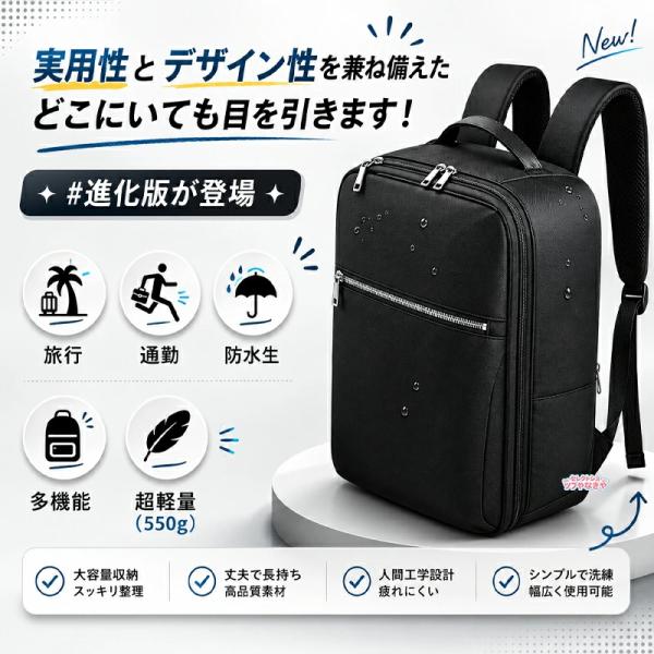 ビジネスリュック メンズ リックサック 15.6インチ PCリュック 撥水ファスナー 軽量 通勤 大容量 A4収納可 バックパック 薄型 高校生 通学 出張 旅行