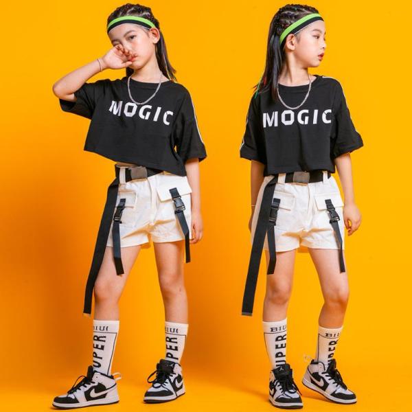 ダンス服装 体操服 JAZZ DANCE tシャツ スウェット キッズチアリーダー hiphop ヒップホップ 女の子 ステージ衣装 ダンスウェア 子供 応援団 運動会 甲子園 チアガール衣装 舞台演出服　おしゃれ　ストリート系　B系　K-...