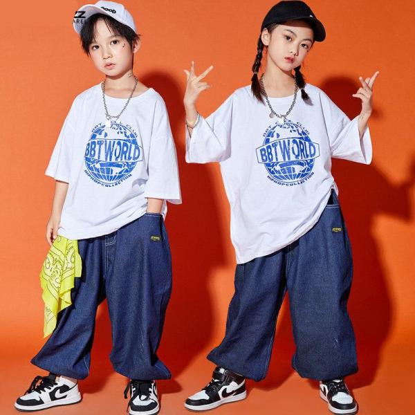 ダンス服装 体操服 JAZZ DANCE tシャツ スウェット キッズチアリーダー hiphop ヒップホップ 女の子 ステージ衣装 ダンスウェア 子供 応援団 運動会 甲子園 チアガール衣装 舞台演出服　おしゃれ　ストリート系　B系　K-...