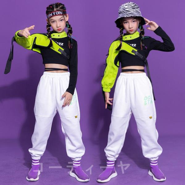 ダンス服装 体操服 JAZZ DANCE tシャツ スウェット キッズチアリーダー hiphop ヒップホップ 女の子 ステージ衣装 ダンスウェア 子供 応援団 運動会 甲子園 チアガール衣装 舞台演出服　おしゃれ　ストリート系　B系　K-...