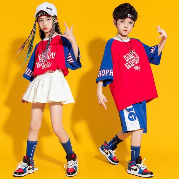 ダンス服装 体操服 JAZZ DANCE tシャツ スウェット キッズチアリーダー hiphop ヒップホップ 女の子 ステージ衣装 ダンスウェア 子供 応援団 運動会 甲子園 チアガール衣装 舞台演出服　おしゃれ　ストリート系　B系　K-...