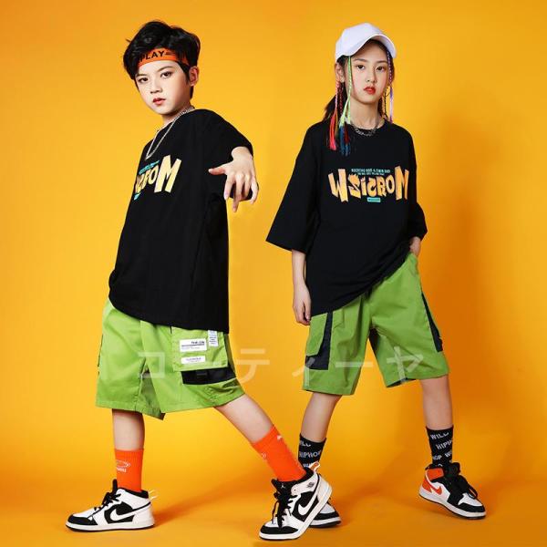 ダンス服装 体操服 JAZZ DANCE tシャツ スウェット キッズチアリーダー hiphop ヒップホップ 女の子 ステージ衣装 ダンスウェア 子供 応援団 運動会 甲子園 チアガール衣装 舞台演出服　おしゃれ　ストリート系　B系　K-...