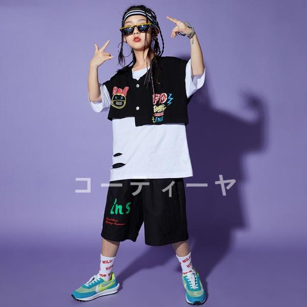 ダンス服装 体操服 JAZZ DANCE tシャツ スウェット キッズチアリーダー hiphop ヒップホップ 女の子 ステージ衣装 ダンスウェア 子供 応援団 運動会 甲子園 チアガール衣装 舞台演出服　おしゃれ　ストリート系　B系　K-...