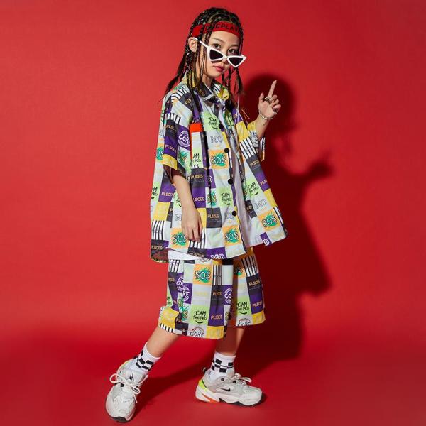 ダンス服装 体操服 JAZZ DANCE tシャツ スウェット キッズチアリーダー hiphop ヒップホップ 女の子 ステージ衣装 ダンスウェア 子供 応援団 運動会 甲子園 チアガール衣装 舞台演出服　おしゃれ　ストリート系　B系　K-...