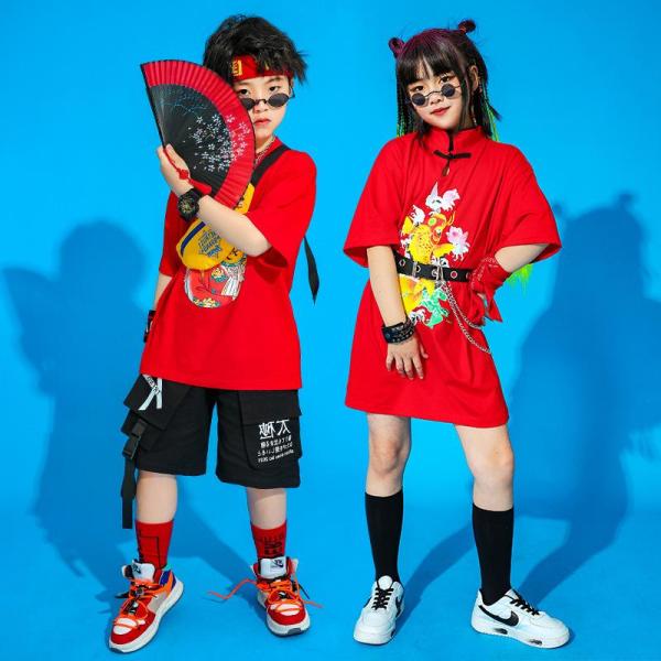 ダンス服装 体操服 JAZZ DANCE tシャツ スウェット キッズチアリーダー hiphop ヒップホップ 女の子 ステージ衣装 ダンスウェア 子供 応援団 運動会 甲子園 チアガール衣装 舞台演出服　おしゃれ　ストリート系　B系　K-...