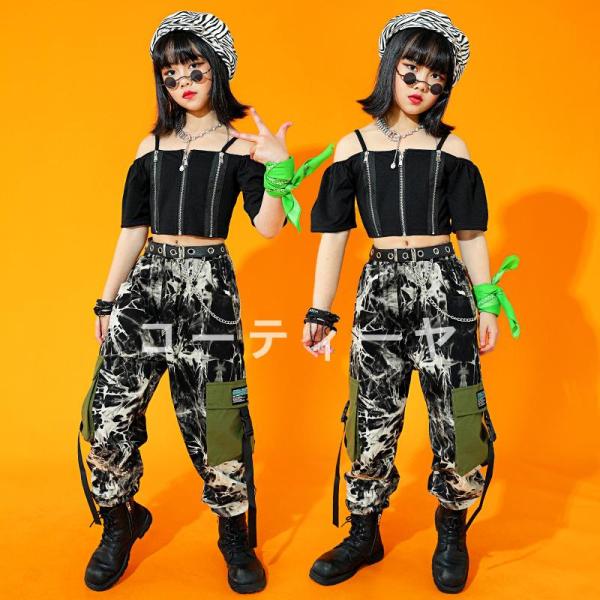 ダンス服装 体操服 JAZZ DANCE tシャツ スウェット キッズチアリーダー hiphop ヒップホップ 女の子 ステージ衣装 ダンスウェア 子供 応援団 運動会 甲子園 チアガール衣装 舞台演出服　おしゃれ　ストリート系　B系　K-...