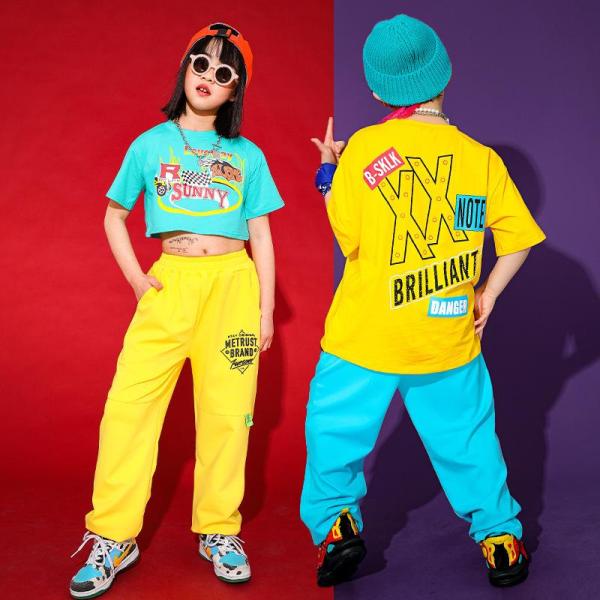ダンス服装 体操服 JAZZ DANCE tシャツ スウェット キッズチアリーダー hiphop ヒップホップ 女の子 ステージ衣装 ダンスウェア 子供 応援団 運動会 甲子園 チアガール衣装 舞台演出服　おしゃれ　ストリート系　B系　K-...