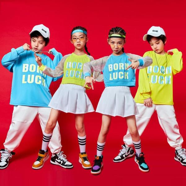 ダンス服装 体操服 JAZZ DANCE tシャツ スウェット キッズチアリーダー hiphop ヒップホップ 女の子 ステージ衣装 ダンスウェア 子供 応援団 運動会 甲子園 チアガール衣装 舞台演出服　おしゃれ　ストリート系　B系　K-...
