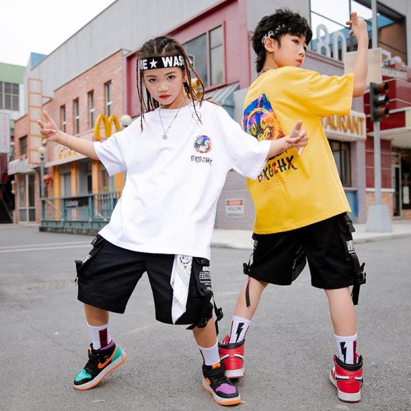 ダンス服装 体操服 JAZZ DANCE tシャツ スウェット キッズチアリーダー hiphop ヒップホップ 女の子 ステージ衣装 ダンスウェア 子供 応援団 運動会 甲子園 チアガール衣装 舞台演出服　おしゃれ　ストリート系　B系　K-...