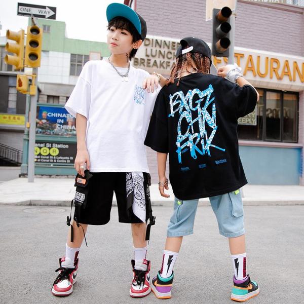 ダンス服装 体操服 JAZZ DANCE tシャツ スウェット キッズチアリーダー hiphop ヒップホップ 女の子 ステージ衣装 ダンスウェア 子供 応援団 運動会 甲子園 チアガール衣装 舞台演出服　おしゃれ　ストリート系　B系　K-...
