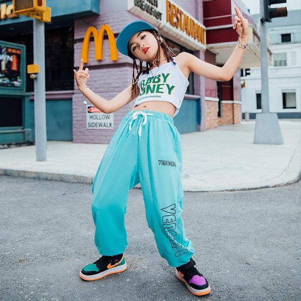 ダンス服装 体操服 JAZZ DANCE tシャツ スウェット キッズチアリーダー hiphop ヒップホップ 女の子 ステージ衣装 ダンスウェア 子供 応援団 運動会 甲子園 チアガール衣装 舞台演出服　おしゃれ　ストリート系　B系　K-...