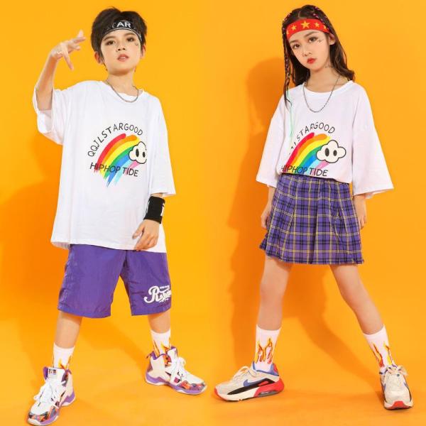 ダンス服装 体操服 JAZZ DANCE tシャツ スウェット キッズチアリーダー hiphop ヒップホップ 女の子 ステージ衣装 ダンスウェア 子供 応援団 運動会 甲子園 チアガール衣装 舞台演出服　おしゃれ　ストリート系　B系　K-...