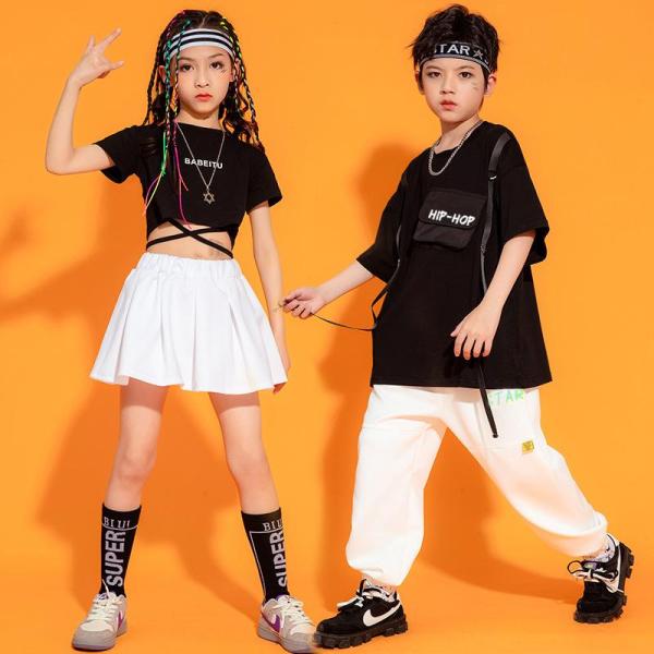 ダンス服装 体操服 JAZZ DANCE tシャツ スウェット キッズチアリーダー hiphop ヒップホップ 女の子 ステージ衣装 ダンスウェア 子供 応援団 運動会 甲子園 チアガール衣装 舞台演出服　おしゃれ　ストリート系　B系　K-...