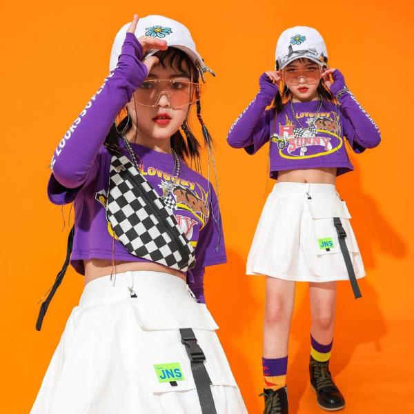 ダンス服装 体操服 JAZZ DANCE tシャツ スウェット キッズチアリーダー hiphop ヒップホップ 女の子 ステージ衣装 ダンスウェア 子供 応援団 運動会 甲子園 チアガール衣装 舞台演出服　おしゃれ　ストリート系　B系　K-...