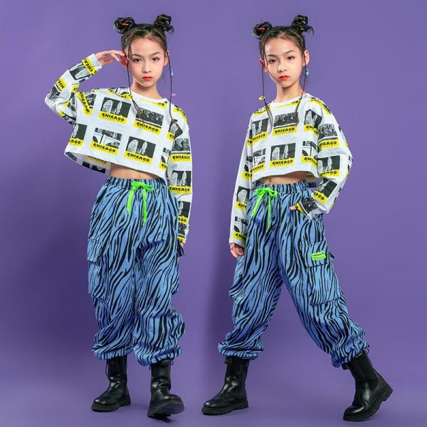 ダンス服装 体操服 JAZZ DANCE tシャツ スウェット キッズチアリーダー hiphop ヒップホップ 女の子 ステージ衣装 ダンスウェア 子供 応援団 運動会 甲子園 チアガール衣装 舞台演出服　おしゃれ　ストリート系　B系　K-...