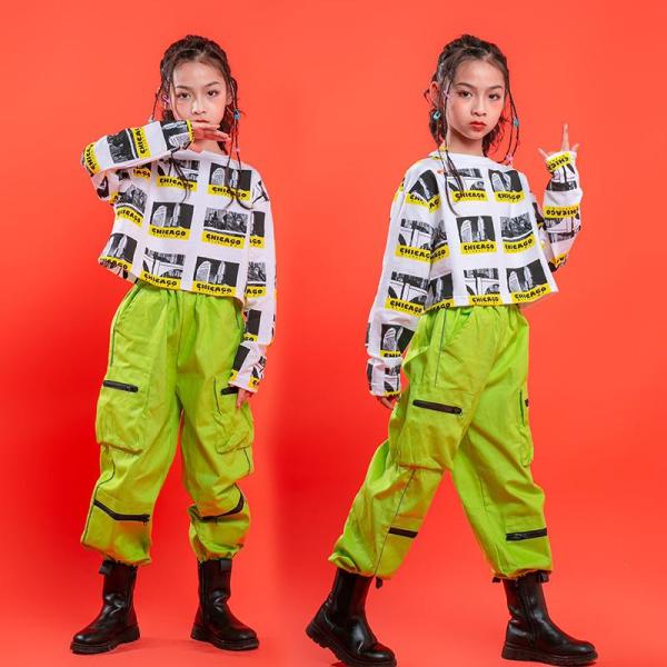 ダンス服装 体操服 JAZZ DANCE tシャツ スウェット キッズチアリーダー hiphop ヒップホップ 女の子 ステージ衣装 ダンスウェア 子供 応援団 運動会 甲子園 チアガール衣装 舞台演出服　おしゃれ　ストリート系　B系　K-...
