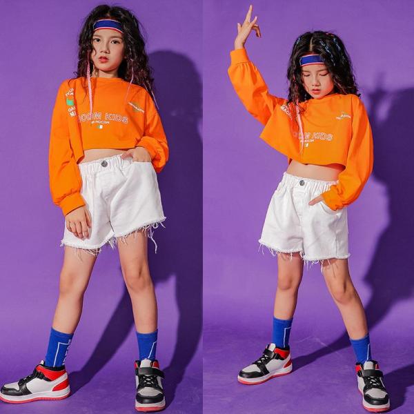 ダンス服装 体操服 JAZZ DANCE tシャツ スウェット キッズチアリーダー hiphop ヒップホップ 女の子 ステージ衣装 ダンスウェア 子供 応援団 運動会 甲子園 チアガール衣装 舞台演出服　おしゃれ　ストリート系　B系　K-...