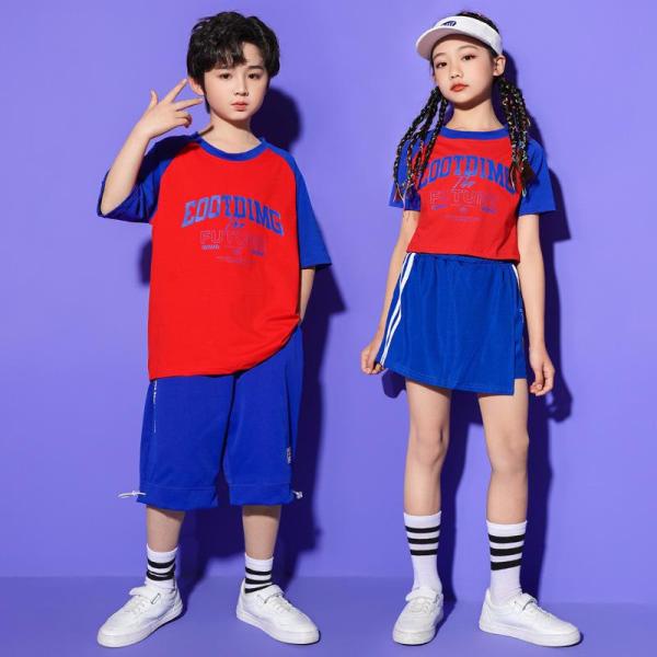 ダンス服装 体操服 JAZZ DANCE tシャツ スウェット キッズチアリーダー hiphop ヒップホップ  ステージ衣装 ダンスウェア 子供 応援団 運動会 甲子園 チアガール衣装 舞台演出服　おしゃれ　ストリート系　B系　K-POP...