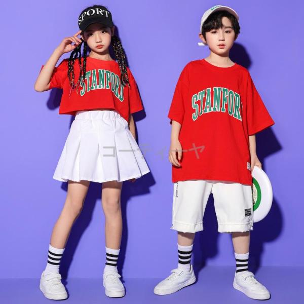 ダンス服装 体操服 JAZZ DANCE tシャツ スウェット キッズチアリーダー hiphop ヒップホップ  ステージ衣装 ダンスウェア 子供 応援団 運動会 甲子園 チアガール衣装 舞台演出服　おしゃれ　ストリート系　B系　K-POP...