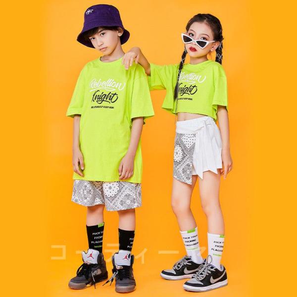 ダンス服装 体操服 JAZZ DANCE tシャツ スウェット キッズチアリーダー hiphop ヒップホップ 女の子 ステージ衣装 ダンスウェア 子供 応援団 運動会 甲子園 チアガール衣装 舞台演出服　おしゃれ　ストリート系　B系　K-...