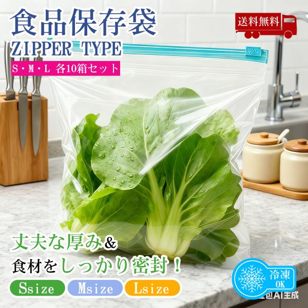 ジッパー付き収納袋 S・M・L 3サイズ各種 ×10組セット 密封保存袋 多用途整理袋 透明保存袋 小物整理 厚手 食品 家庭用 冷凍冷蔵 丈夫 再利用可能 厳選iimono