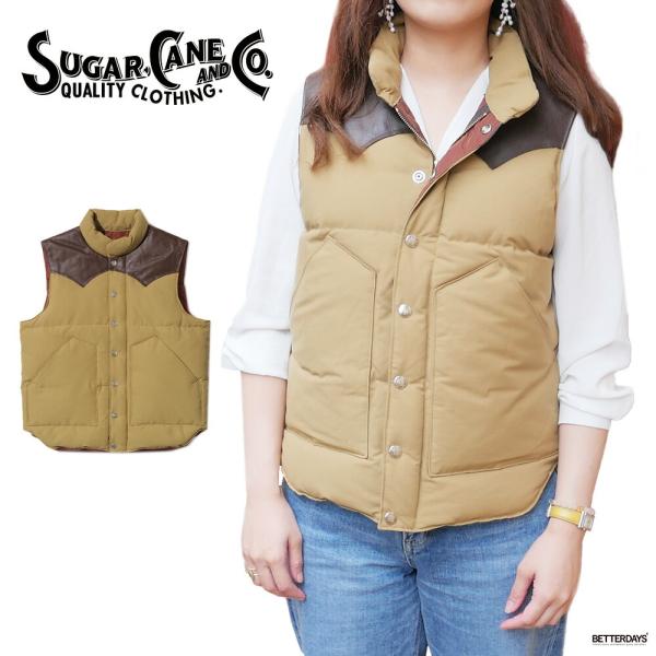ベスト メンズ ナイロン シュガーケーン NYLON COTTON LEATHER YOKE DOWN VEST SUGAR CANE