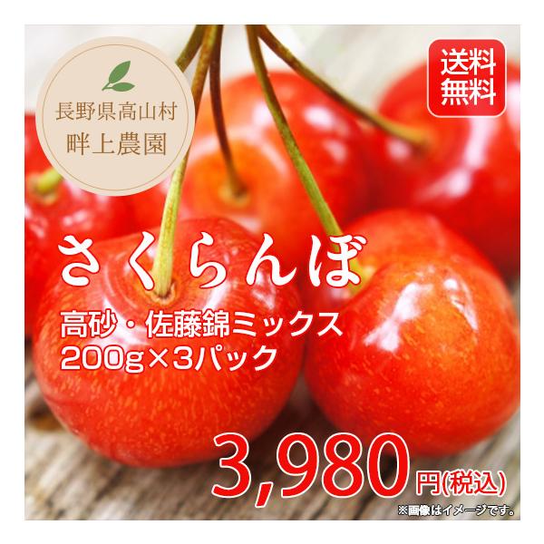 さくらんぼ 高砂+佐藤錦ミックス 200g×3パック : 全国お取り寄せ