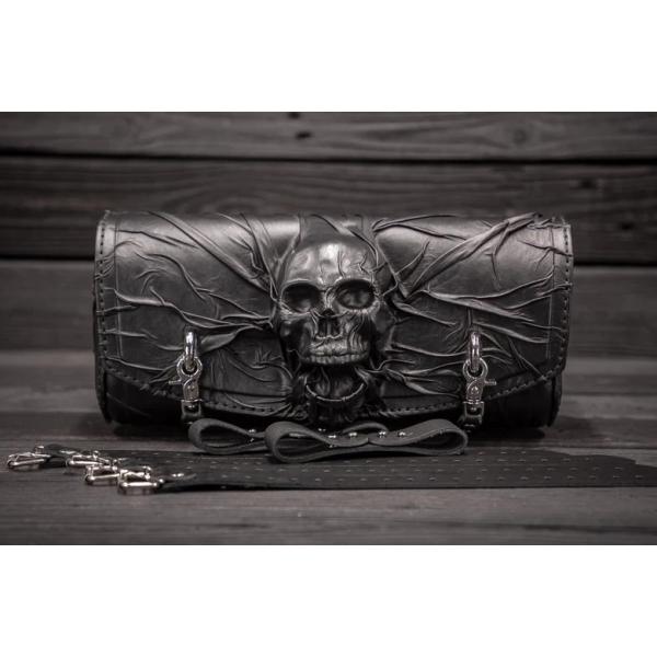 ブラック レザー フォークバッグ スカル ハーレーダビッドソン