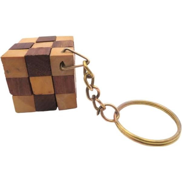 木製 スネークキューブ キーホルダー 立体パズル ウッドパズル キーリング 木製玩具 ミニパズル