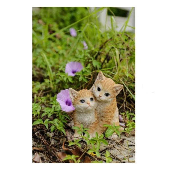 寄り抱き合う子猫の像 カップルキャット 置物 ガーデニング 庭