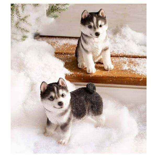 置物 彫像 シベリアンハスキーの子犬 2体セット 犬 子犬 いぬ イヌ