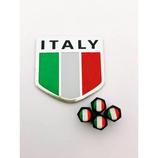 I イタリア 国旗 バルブキャップ エンブレム ステッカー フェンダー 黒 アルファロメオ ALFA ROMEO ジュリア ジュリエッタ ステルヴィオ ミト