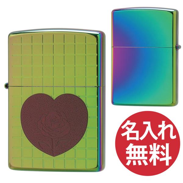 名入れ無料 zippo ジッポ ジッポー Heart Rose TC (R) Titanium Coating Rainbow チタンコーティング レインボー zippoレギュラー