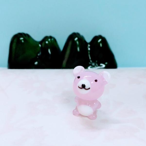 ガラス細工 クマ (M) ピンク ミニチュア 置物 雑貨 動物 熊 : きたの