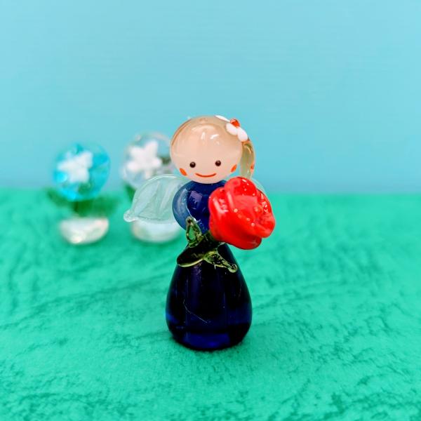 ガラス細工 花の妖精（カーネーション）ミニチュア 雑貨 置物 小物