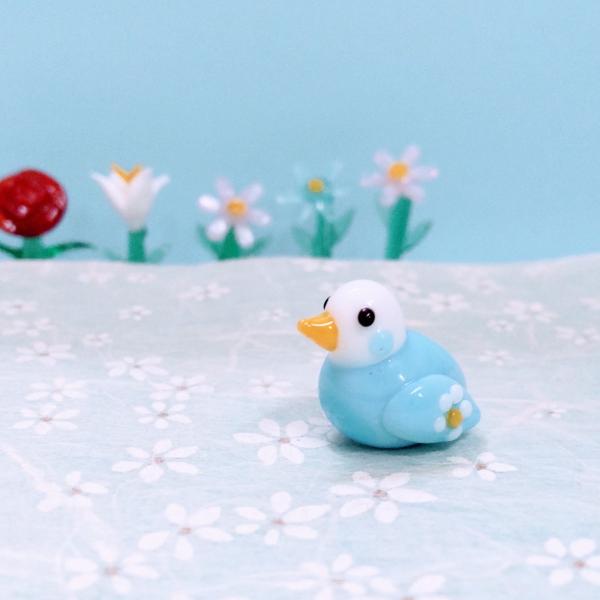 ガラス細工 花インコ（S) 青 小物 ミニチュア 置物 雑貨 動物 鳥 花