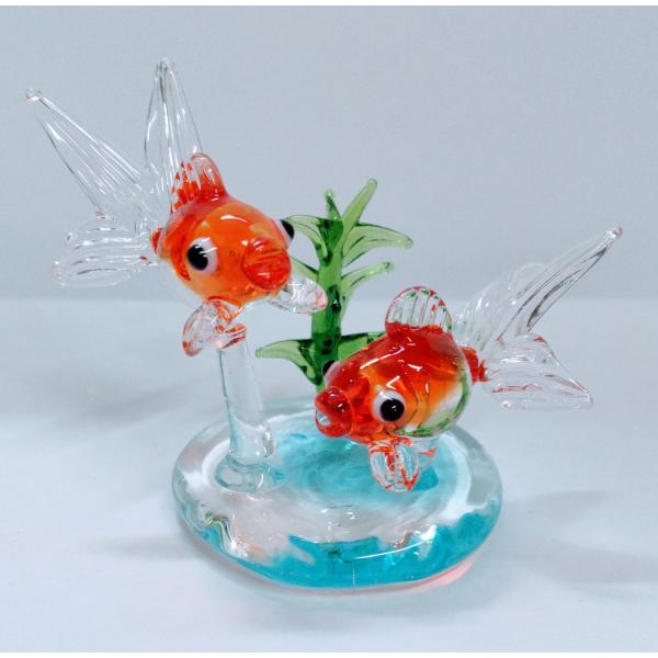 涼しい夏をガラス細工金魚2匹 L クリアミニチュア置物雑貨夏きんぎょ魚 代購幫