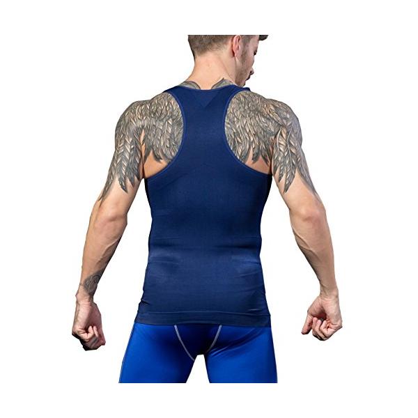 LeoSport シームレス グレードアップ版 加圧 工字 シャツ 腹を収束 タイト スリム 体型を正す ランニングシャツ メンズ レギンス (紺,