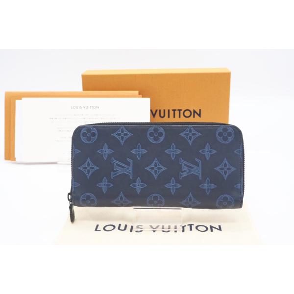 ☆安心の3大保証☆ Bランク ≪LOUIS VUITTON ルイ ヴィトン/ジッピーウォレット≫ M80423 モノグラム シャドウ ヴェルティカル  ネイビーブルー