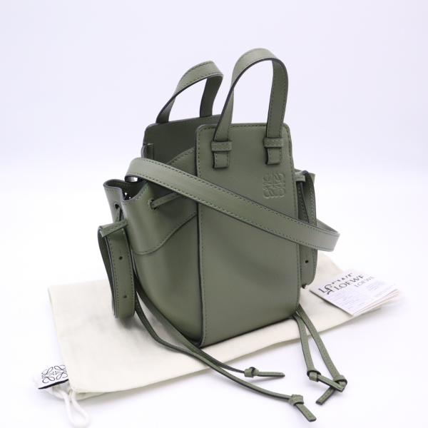 ★3日以内返品可★ 美品 LOEWE ロエベ レザー ハンモック ドローストリングバッグ ミニ アボカドグリーン