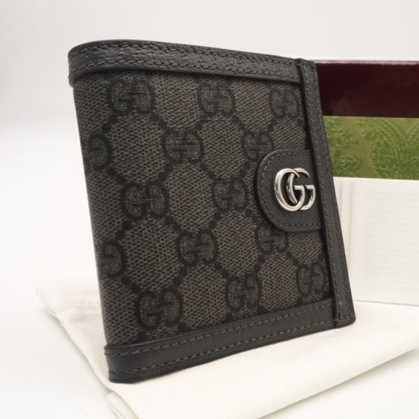 ★3日以内返品可★ 極美品 GUCCI グッチ GGスプリーム オフィディア コンパクトウォレット 732016 二つ折り財布 グレー コーティングキャンバス レザー メンズ GUCCI（グッチ） ☆3日以内返品可☆ 極美品 GGスプリーム オフィディア