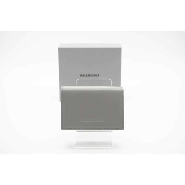 ☆安心の3大保証☆ Aランク ≪BALENCIAGA バレンシアガ/三つ折り財布≫ 664037 ESSENTIAL MINI WALLET ロゴ グレー ブルー 極美品 送料無料 BALENCIAGA（バレンシアガ） ☆安心の3大保証☆ Aランク ≪BALENCIAGA