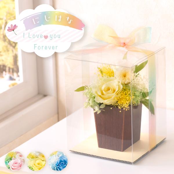 SALE ペット お悔やみ お彼岸 プリザーブドフラワー お供え 花 単品 クリアボックス入 命日 お供え 仏壇用 お彼岸 虹 にじはな 虹