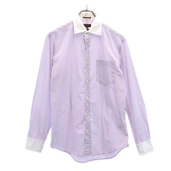ポールスミス 日本製 ストライプ柄 長袖 シャツ M 白×紫 Paul Smith
