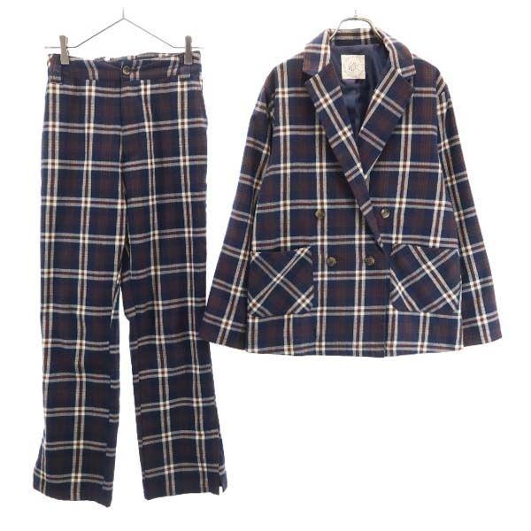 アズノウアズ チェック柄 スーツ セットアップ 紺 茶 As Know As テーラードジャケット ロングパンツ レディース 古着 Bof Fre Whj Big 2nd 通販 Yahoo ショッピング